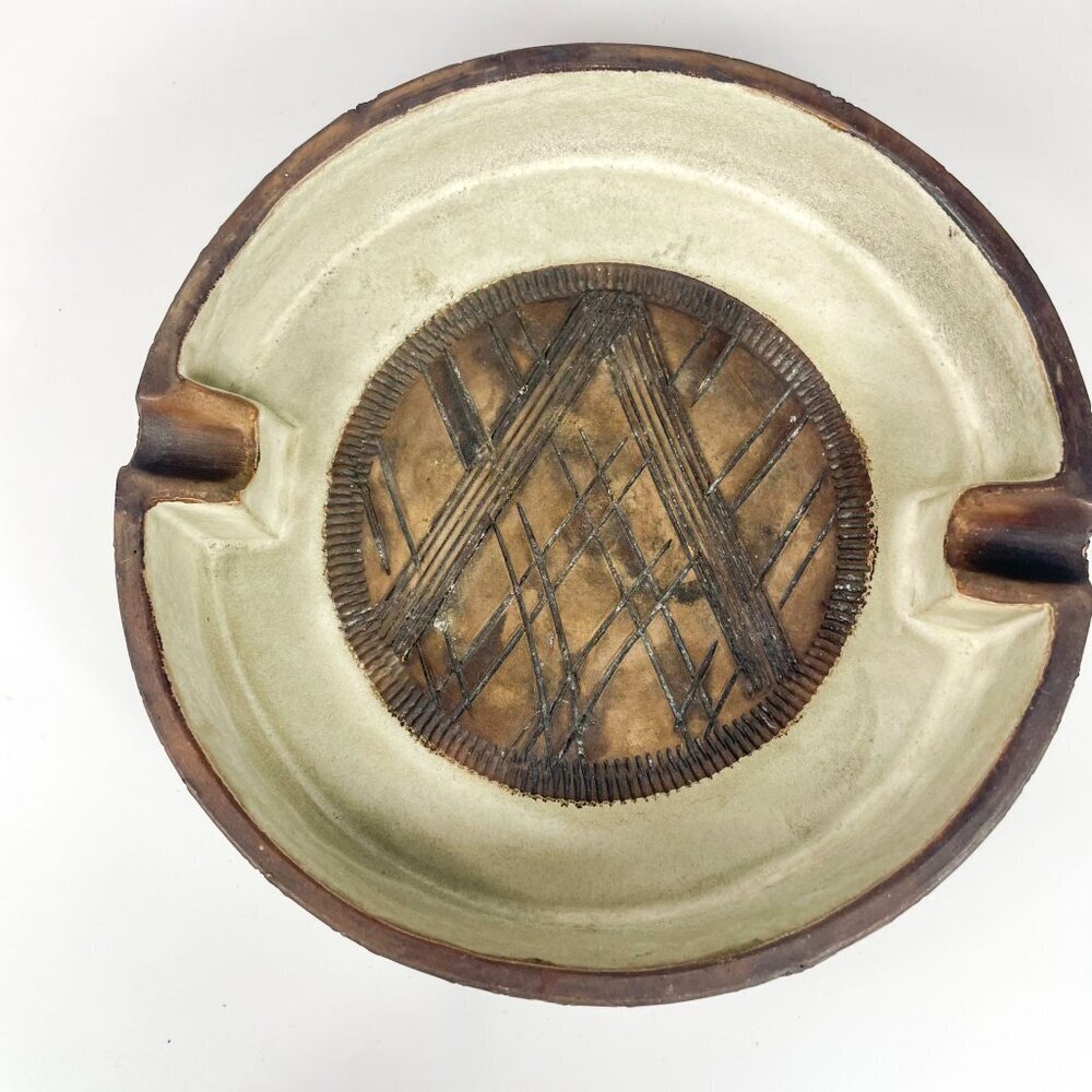 Vintage Bitossi Sgraffito Brown Mid Century Modern Ashtray Incised Geometric - Picture 2 of 8